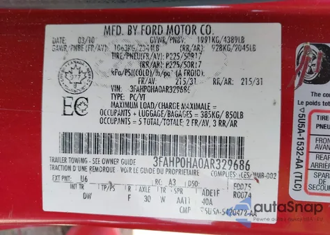 2010 Ford Fusion Se from USA, damaged, VIN 3FAHP0HA0AR329686